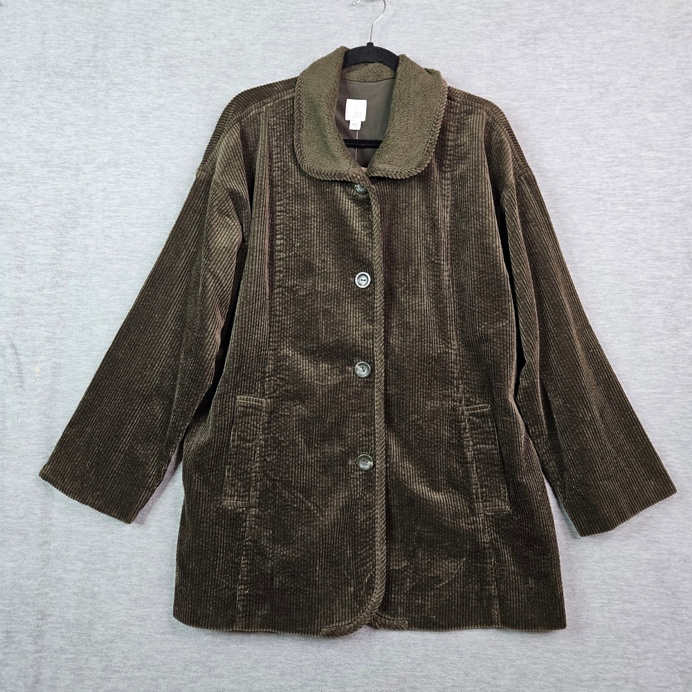 J. Jill Heritage Tumbled Cord Coat Dark Olive Green Corduroy Jacket Size L NEW